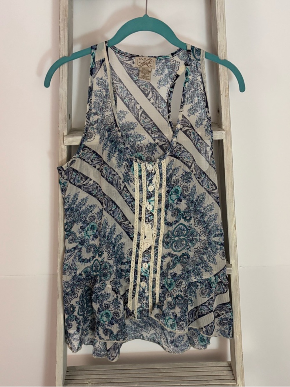 Eyelash couture floral Paisley sheer Tank, 90’s, boho, floral, lace, festival